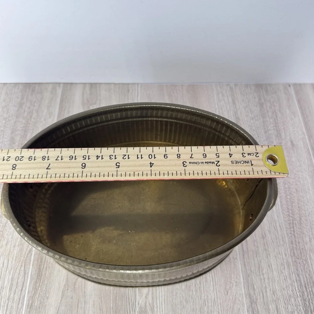 Waccamaw‎ Brass Oval Planter Bowl Handles Vintage India Ribbed Decor 8
